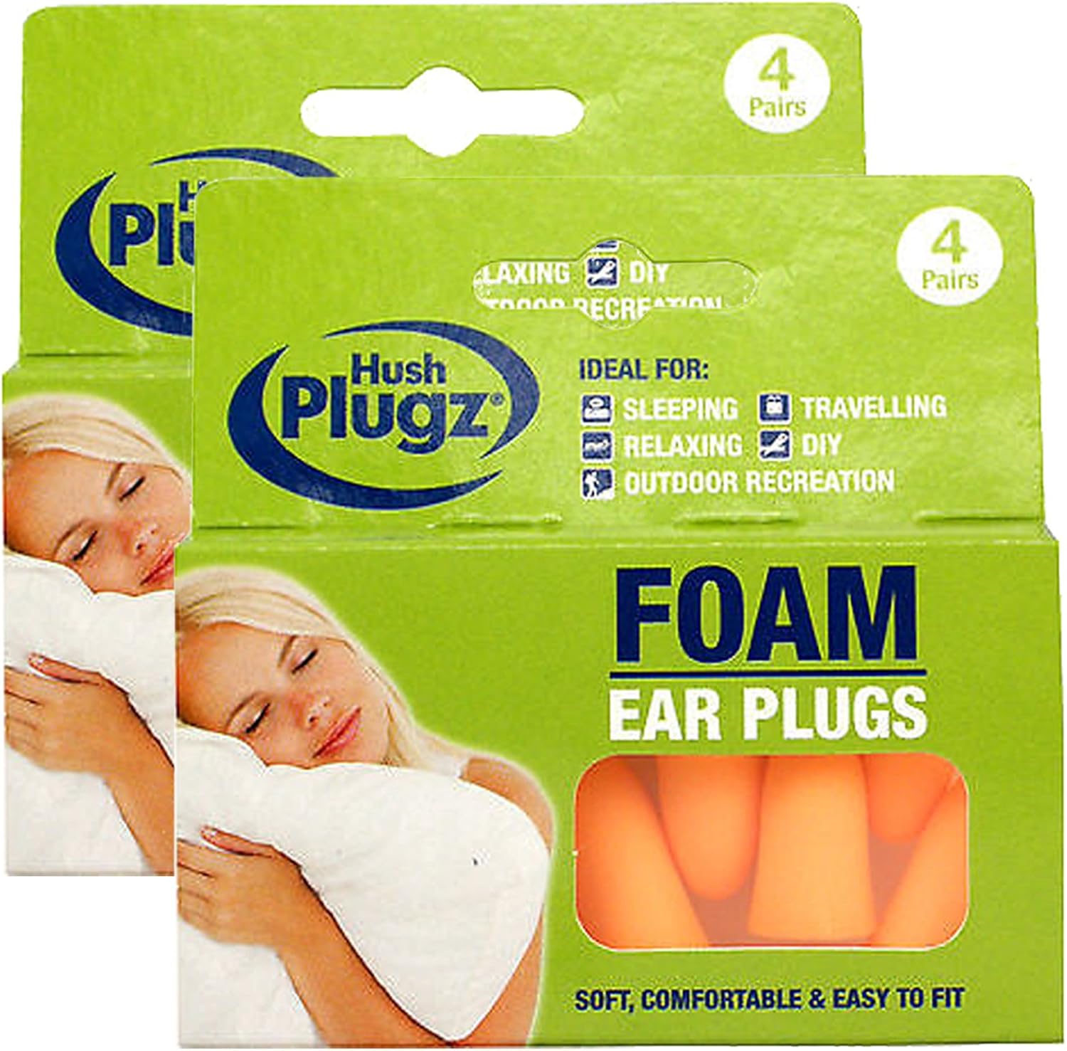 Hush Plugz Orange Foam Earplugs (2 Packs (8 Pairs))