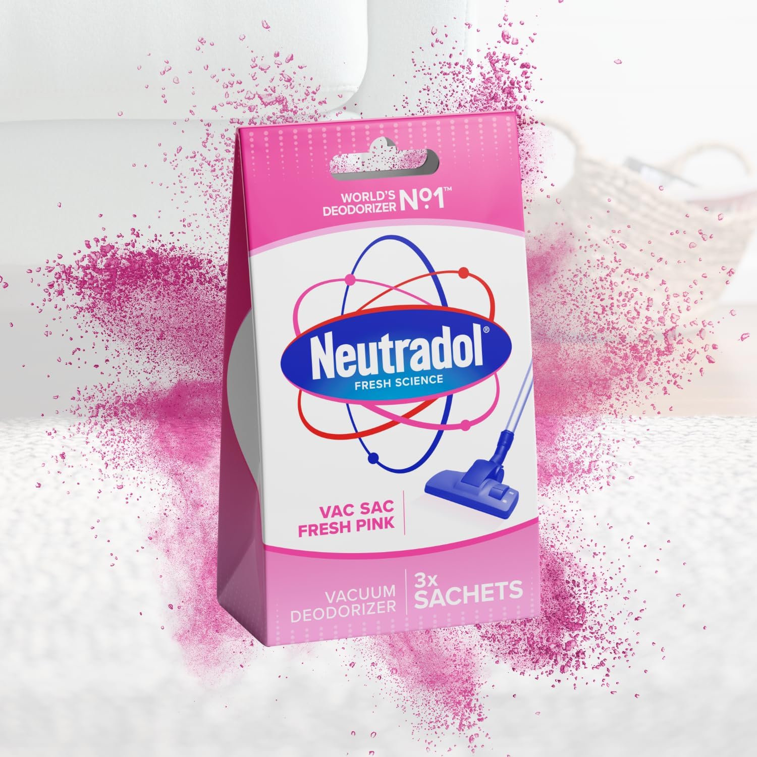 Neutradol Vac Sacs Vacuum Deodoriser, Place In Vacuum Cleaner Bags & Dust Bags, Fresh Pink, Multipack Of 6 X 3 Vac Sacs