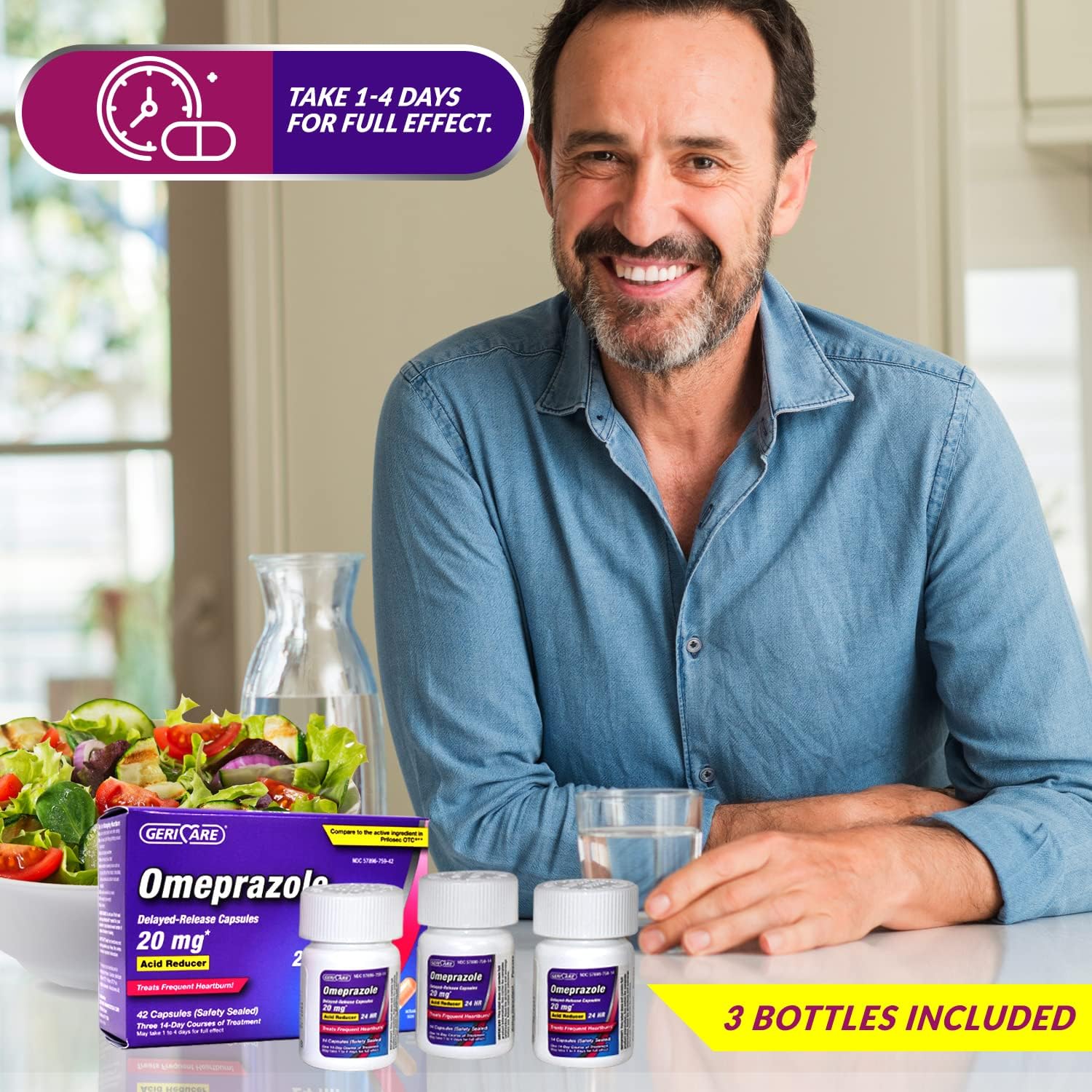 GeriCare Omeprazole Delayed Release Capsules 20.6mg - Acid Reducer Pills for 24 Hour Heartburn Relief - Acid Reflux Medicine to Treat Frequent Heartburn - 42 Count (2 Pack) : Health & Household