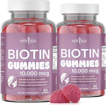 New Age Biotin Gummies  Hair, Skin & Nails Gummies  10,000 Mcg - Supports Nail Strength And Healthy Hair - Non-Gmo Supplement For Women, Men - Made In Usa -120 Count