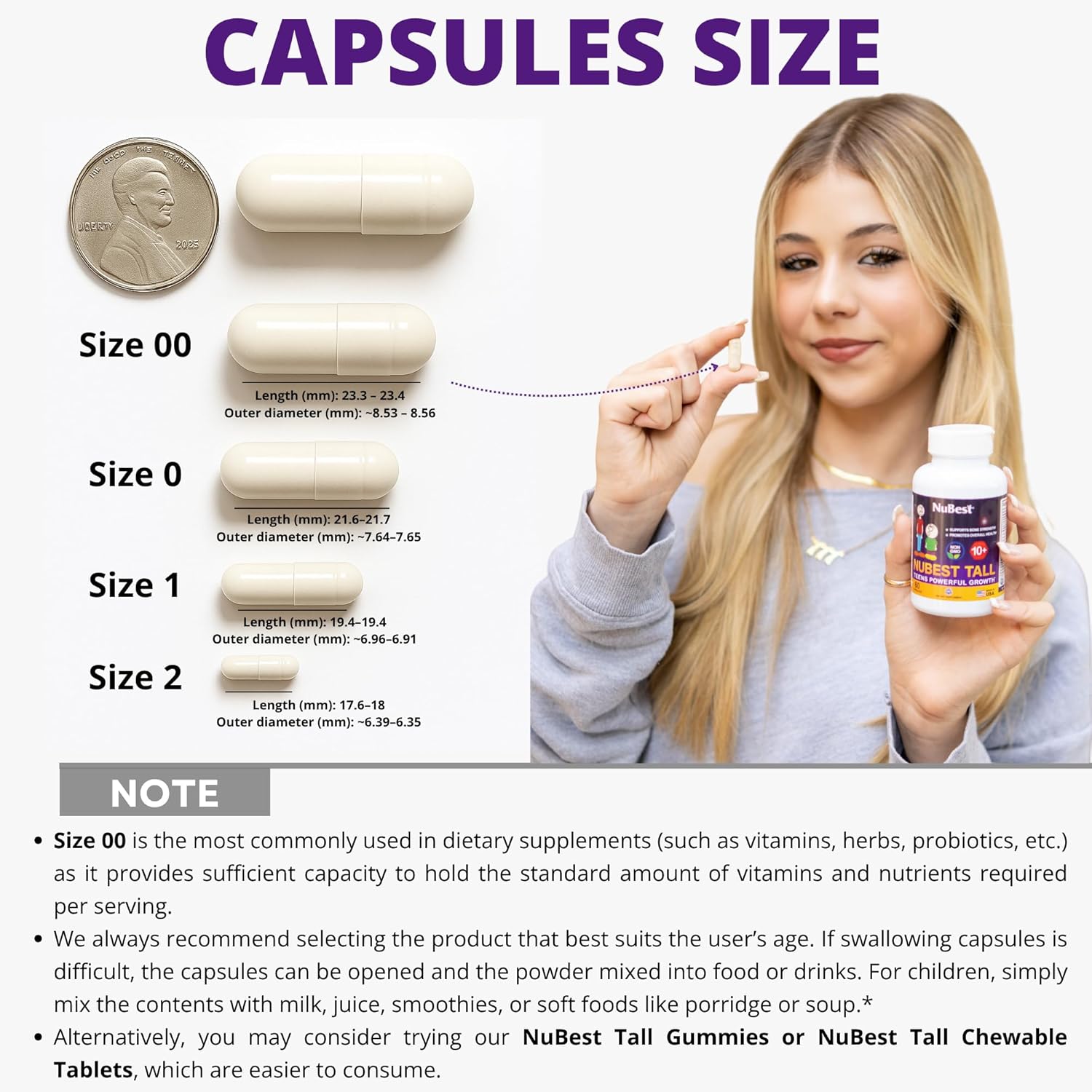 Nubest Tall 10+ Premium Bone Strength Formula, Enhanced Immunity And Overall Health For Age 10+ With Calcium, Vitamin D3, Vitamin K2, And Multivitamins | 60 Capsules | 1 Month Supply : Health & Household