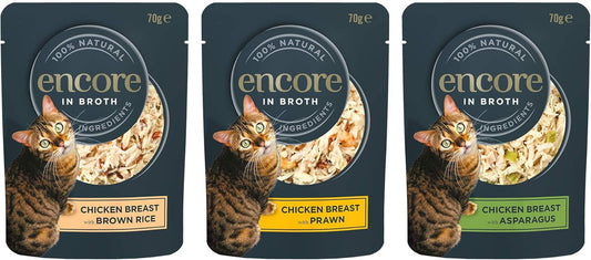 Encore 100% Natural Wet Cat Food, Pouch Multipack Chicken Selection In Broth 70 G, (Pack Of 36 Pouches)Encp8122