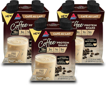 Atkins Café Au Lait Iced Coffee Flavored Protein Shake, High Protein Shake, Low Sugar, Low Carb And Low Sugar, Keto Friendly, Gluten Free, 12 Count