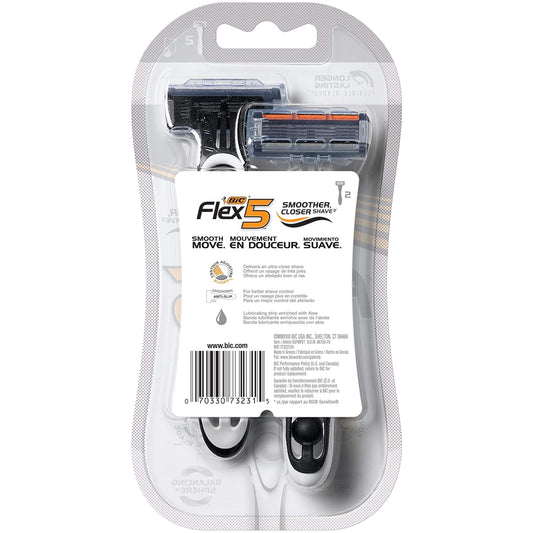 BIC Flex 5 Titanium Men's Disposable Razor, Five Blade, 3 Count, Adjusting Blades for an Ultra-Close Shave