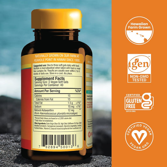 Nutrex Hawaii Vegan Bioastin Hawaiian Astaxanthin - 4Mg, 120 Softgels - Farm-Direct Premium Antioxidant Supplement To Support Eye, Skin, Joint & Immune System Health - Vegan, Non-Gmo & Gluten-Free
