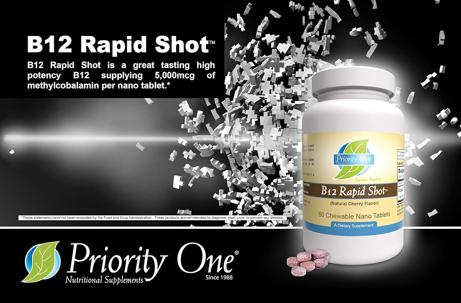 Priority One Vitamins B12 Rapid Shot 60 Chewable Nano Tablets - Methylcobalamin Vitamin B12