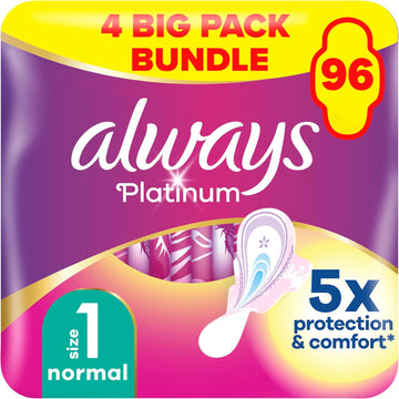 Always Platinum Sanitary Towels Normal (Size 1) With Wings 24 Pads, Ultra Soft And Protective Topsheet, Light Scented