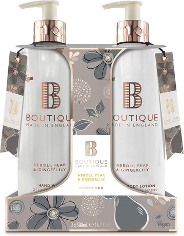 Boutique Neroli, Pear & Gingerlily Fragrance Hand Duo Set 1 X Hand Wash, 1 X Hand & Body Lotion 500Ml - Balancing And Calming Essential Oils - Vegan - Made In England
