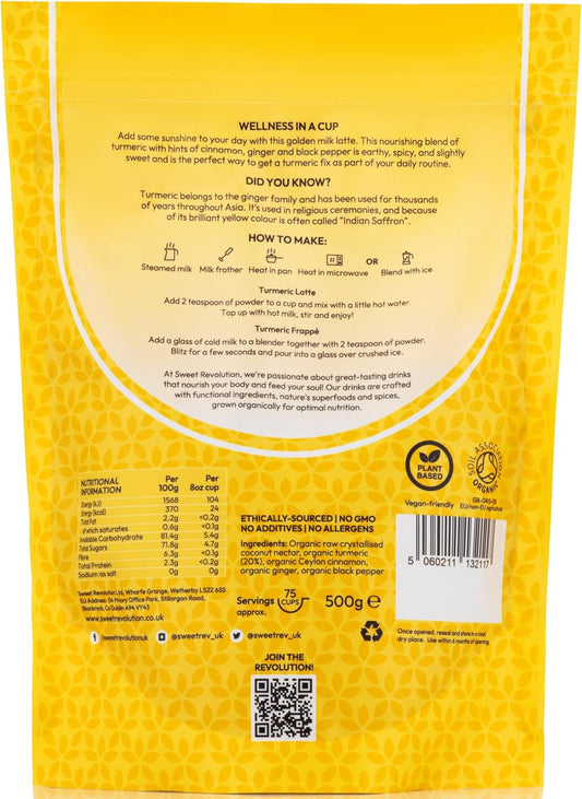 Sweet Revolution Organic Turmeric Latte With Black Pepper Barista Blend (1 X 500G) Catering Pack. Gluten Free, Dairy Free, Refined Sugar-Free