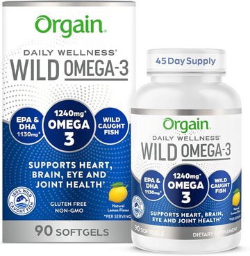 Orgain Fish Oil Omega 3 Supplement 1240mg, EPA & DHA 1130mg, Supports