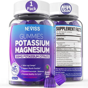 Potassium Magnesium Gummies - Potassium Supplement W/Ashwagandha 200Mg, High Absorption Magnesium Glycinate,B6,B12,Potassium Citrate For Leg Cramps,Muscle,Electroyte For Adults Kids,Sugar-Free, 1Pack