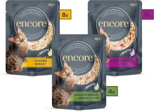 Encore 100% Natural Wet Cat Food, Multipack Chicken Selection In Broth Pouch, 4 X 5 X 50G (Pack Of 20 Pouches)Enc8115-1En