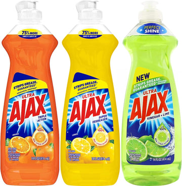Ajax Dish Soap - Ajax Dishwashing Liquid Super Degreaser 14 Fl Oz (Lemon, Orange, Lime) (Variety Pack Of 3) 1 Of Each - Includes Clean Is Better Card