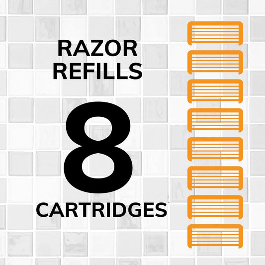 BIC Flex 5 Refillable Refill Razor Cartridges for Men, Long-Blade Razors for a Smooth and Comfortable Shave, 8 Refill Cartridges