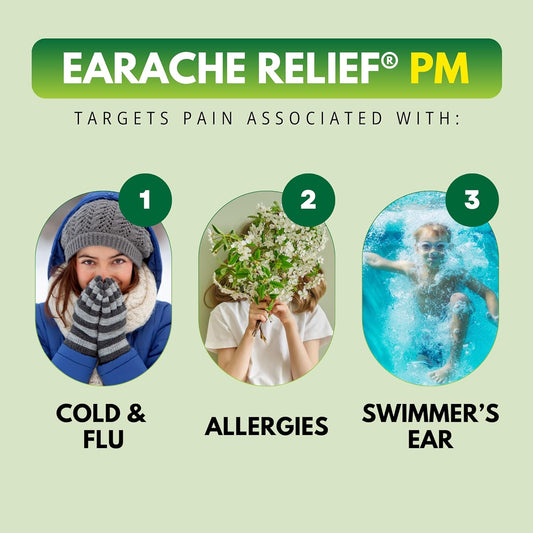 The Relief Products Pm Earache Relief - 100% Natural Active Ingredients - Nighttime Formula To Soothe Ear Discomfort - Ear Drops 0.33 Fl Oz