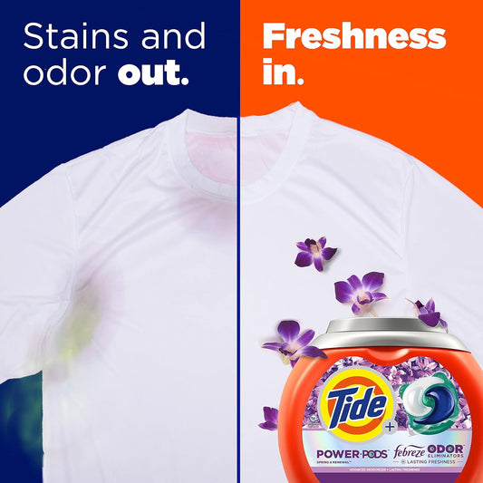 Tide Power Pods Laundry Detergent Pacs With Febreze Freshness With Odor Eliminators, Spring & Renewal Scent, 45 Count