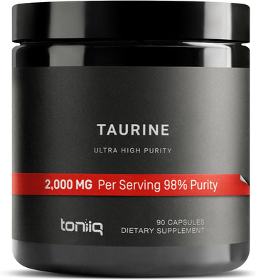 Toniiq 2000Mg Taurine Supplement - High Purity Taurine Powder Capsules, 98%+ Pure, Third-Party Lab Tested - Potent, Non-Gmo, Gluten-Free, Effective Formula 45 Optimal Servings Per Bottle