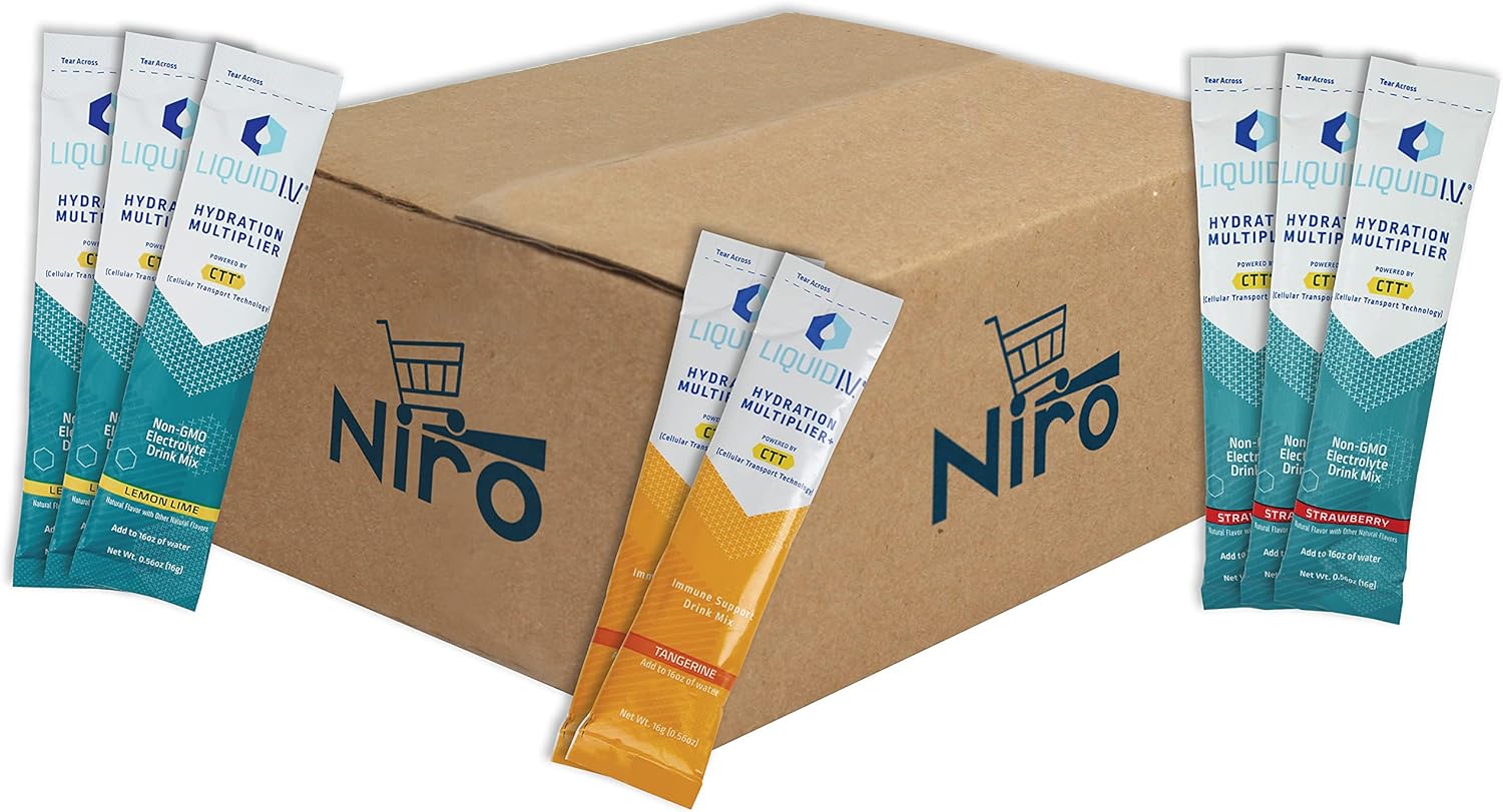 Niro Assortment | Liquid IV Hydration Multiplier | Strawberry, Lemon Lime, Tangerine Liquid IV Variety Pack | Electrolyte Drink Mix | 8 Single Serve Packets : Health & Household