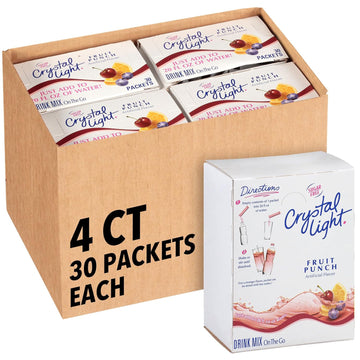 Crystal Light Sugar-Free Fruit Punch On-The-Go Powdered Drink Mix 120 Count, 30 Count (Pack Of 4)