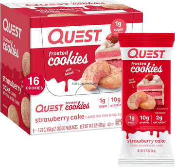 Quest Nutrition Frosted Cookies Twin Pack, Strawberry Cake, 1G Sugar, 10G Protein, 2G Net Carbs, Gluten Free, 16 Cookies