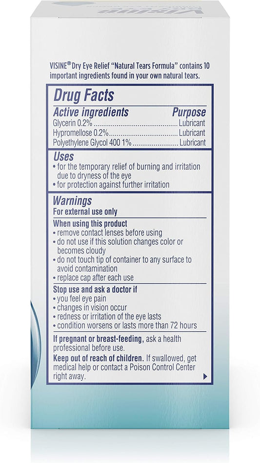 Visine Dry Eye Relief Lubricant Eye Drops For Irritated & Dry Eyes, 0.5 Fl. Oz (Pack Of 2)