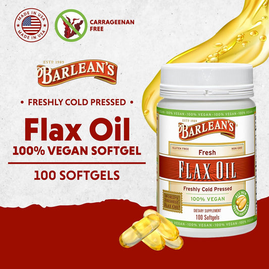 Barlean'S Omega 3 6 9 Flaxseed Oil Supplements, Cold-Pressed Flax Seed Supplement Softgels With 1650 Mg Ala Fatty Acids, 100 Count