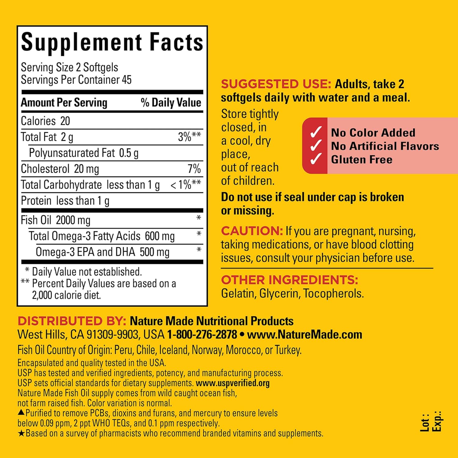 Nature Made Fish Oil Omega 3 Supplements, 1000 Mg Softgels, Omega 3 Fish Oil For Healthy Heart Support, 90 Softgels, 45 Day Supply : Health & Household