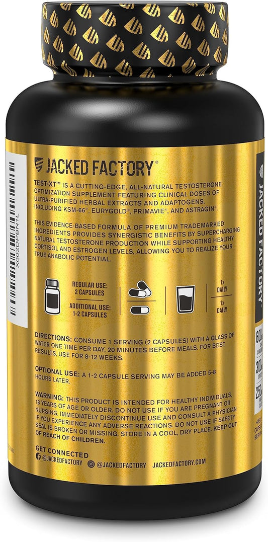 Testosterone Booster For Men W/Tongkat Ali (Eurygold), Ksm 66 Ashwagandha, Primavie & More- Test Xt Natural Test Booster & Muscle Builder Supplement - 60 Veggie T Pills