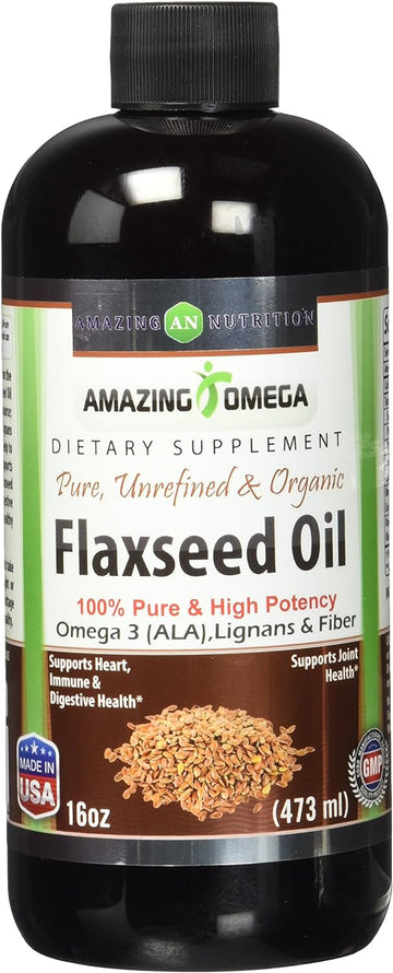 Amazing Omega Flaxseed Oil Supplement 16 Fl Oz Excellent Source of Ome