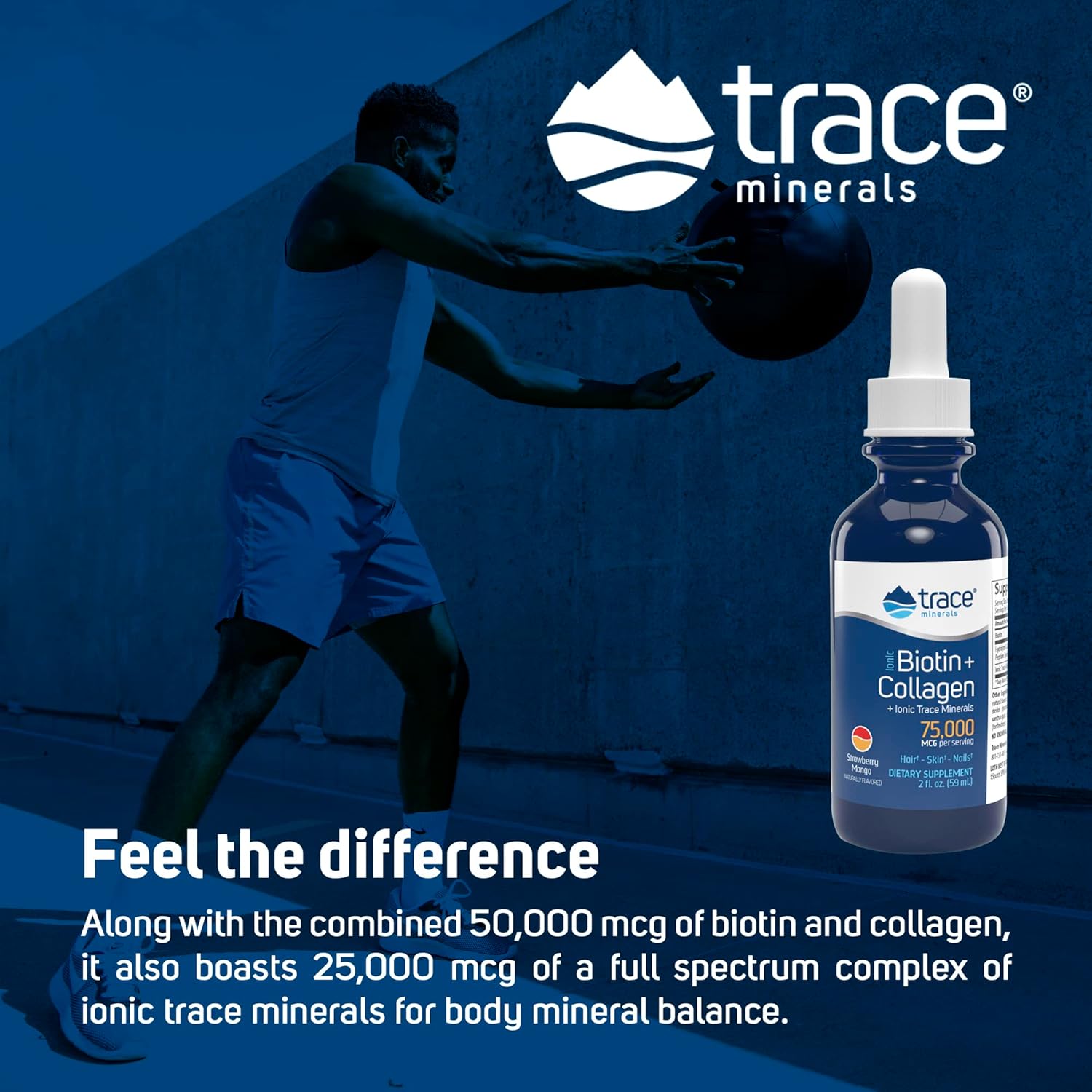 Trace Minerals | Liquid Ionic Biotin + Collagen (75,000mcg) | Supports Hair, Skin & Nails | Strawberry Mango, Sugar Free | 29 Servings : Health & Household