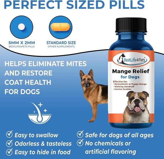 Demodectic Mange Relief For Dogs - All Natural Healthy Coat And Itch Relief For Puppy Mange, Canine Scabies And Walking Dandruff On Skin Pills