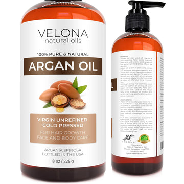 velona Argan Oil - 8 oz | Morocco Oil | Stimulate Hair Growth, Skin, Body and Face Care | Nails Protector | Unrefined, Cold Pressed | Cap Kit
