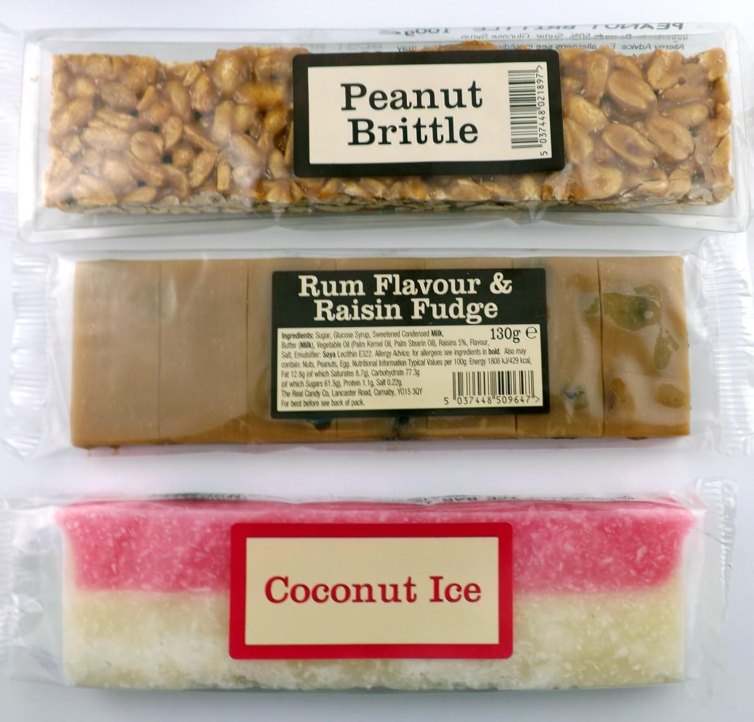 3 Bars Of Nougat,Fudge,Peanut Brittle Or Coconut Ice Bar (Mixed Nougat)
