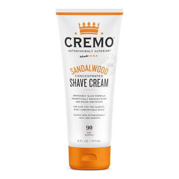 Cremo Barber Grade Sandalwood Shave Cream, Astonishingly Superior Ultra-Slick Shaving Cream for Men, Fights Nicks, Cuts and Razor Burn, 6 Fl Oz