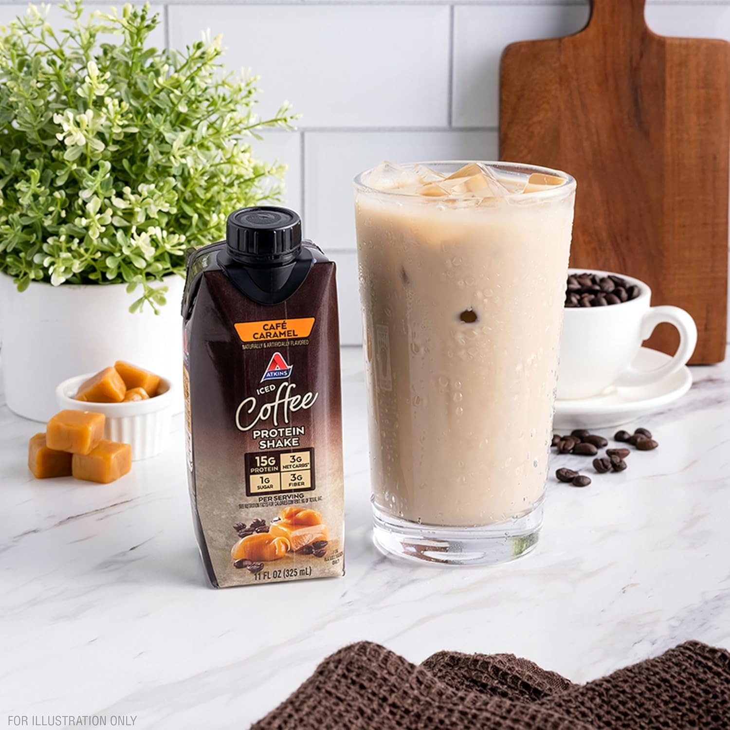 Atkins Café Caramel Iced Coffee Flavored Protein Shake, High Protein Shake, Low Glycemic, Low Carb And Low Sugar, Keto Friendly, Gluten Free, 12 Count : Health & Household