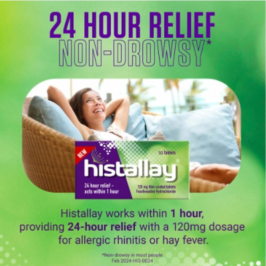 Histallay Hayfever & Allergy Relief Tablets, 10 Tablets, 120Mg Fexofenadine, Antihistamine 24Hr Relief, Acts Within 1Hr, Relieves Hayfever, Pet, Dust And Mould Allergies