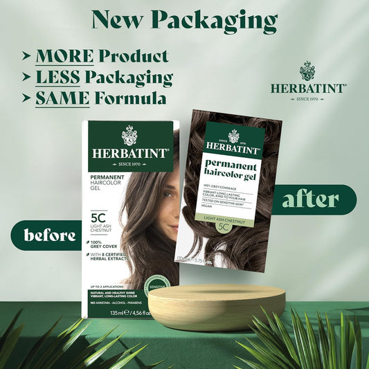 Herbatint Permanent Hair Dye For Women - 5C Light Ash Chestnut - For Up To 100% Gray Coverage Of Resistant Gray Hair - Ammonia-Free, Alcohol-Free & Vegan - Salon Influenced Hair Color 5.75 Fl Oz