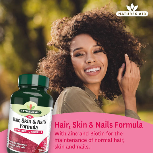 Natures Aid Hair Skin And Nails Formula โ Supports Growth, Strength & Radiance โ High Potency Natural Supplement โ 90 Vegan Tablets โ With Biotin, Zinc, Vitamin C, Msm & Silica