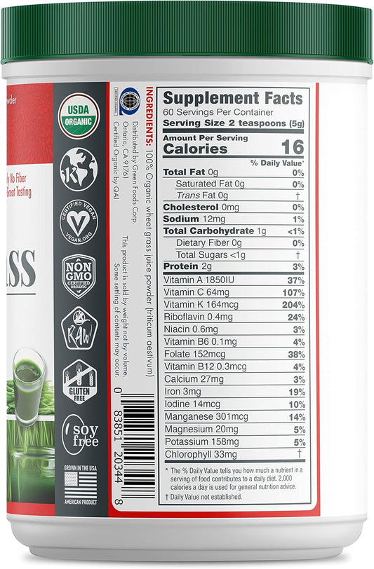 Green Foods Organic Wheat Grass Shots, 10.6 Ounce - Certified Organic, Kosher, Vegan, Raw, Gluten-Free, Soy-Free