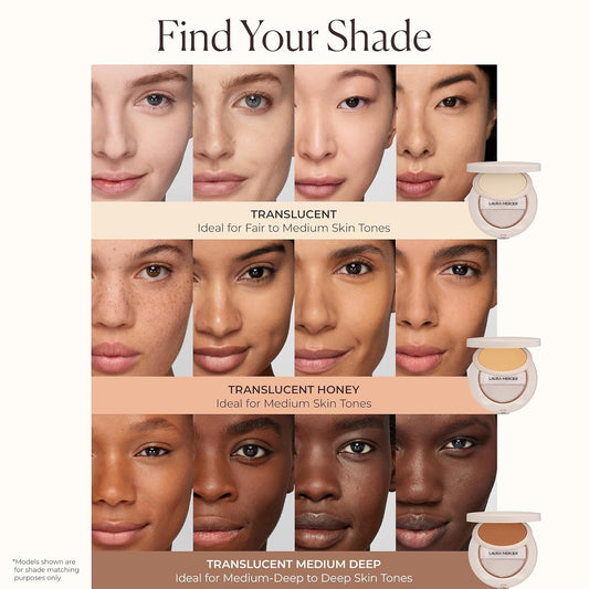 Laura Mercier Ultra-Blur Talc-Free Waterproof Translucent Pressed Setting Powder, 16Hr Weightless Wear And Shine Control, Hyaluronic Acid Infused For 24Hr Hydration, Natural Finish, Includes Puff