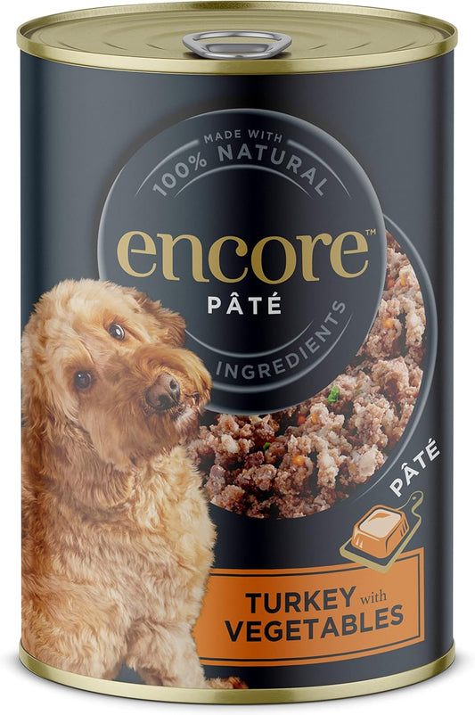 Encore Natural And Complete Wet Dog Food, Turkey With Vegetables 400 G Pate Tins (Pack Of 6)