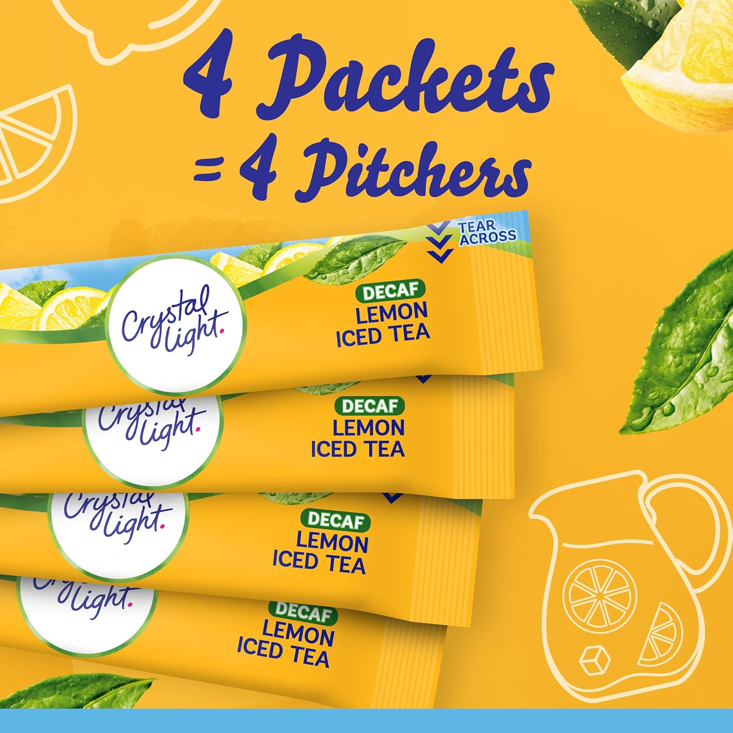 Crystal Light Sugar-Free Decaffeinated Lemon Iced Tea Naturally Flavored Powdered Drink Mix 4 Count Pitcher Packets
