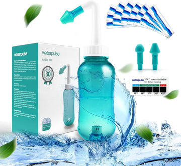 Waterpulse Neti Pot Sinus Rinsing, Nasal Wash Bottle Sinus Rinsing Bottle Cleaner Pressure Irrigation Neti-Pot With Sticker Thermometer For Adult & Kid Bpa Free (Green)