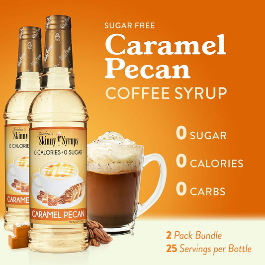 Jordan'S Skinny Syrups Sugar Free Coffee Syrup, Caramel Pecan Flavor Drink Mix, Zero Calorie Flavoring For Chai Latte, Protein Shake, Food & More, Gluten Free, Keto Friendly, 25.4 Fl Oz, 2 Pack