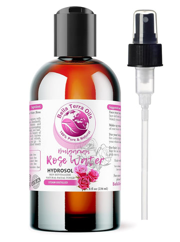 Bella Terra Oils - Rosewater Spray 8oz - Crafted from The Heart of Roses, Subtle Face and Hair Refreshment, Pure Bulgarian Rose Essence