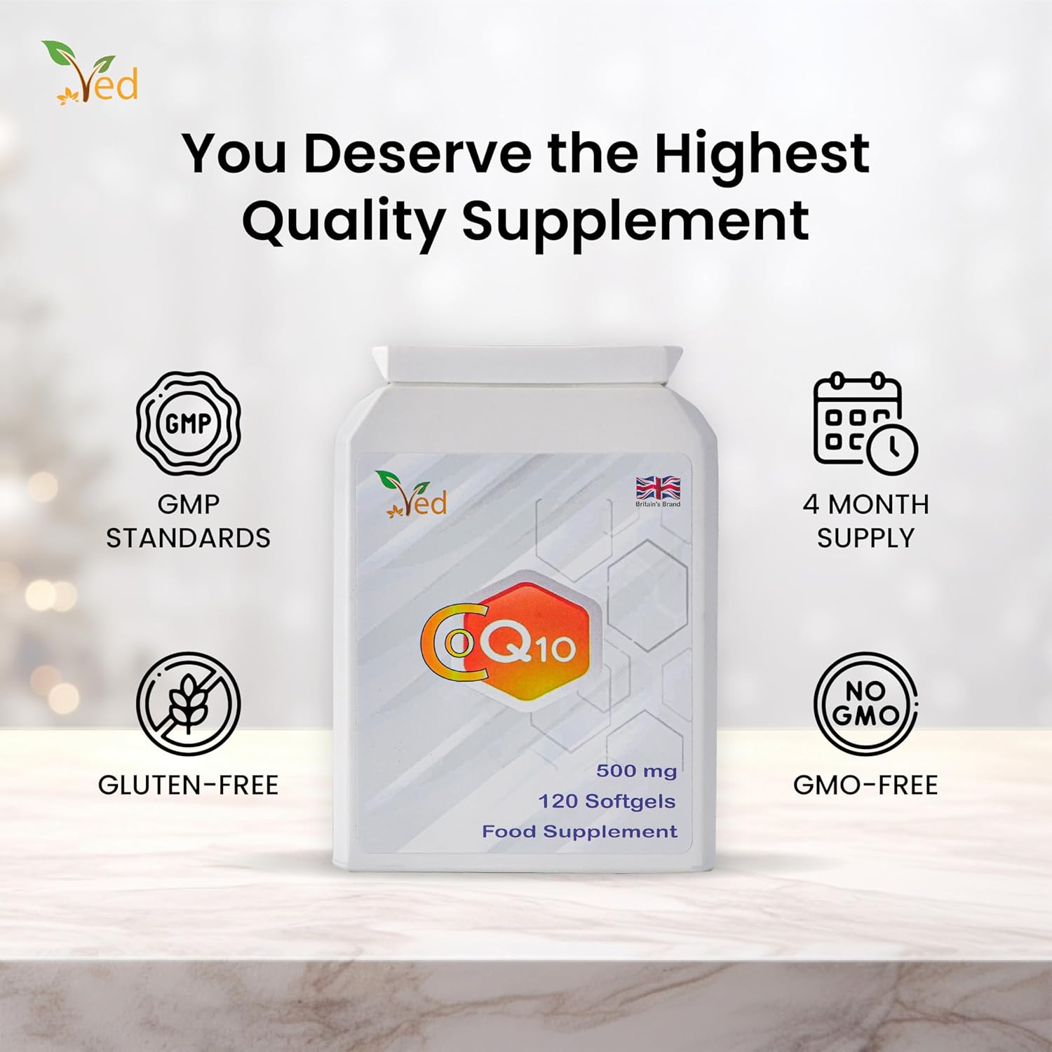 VED Co Enzyme Q10, Naturally Fermented Ubiquinone, 500mg 120 Softgels. : Amazon.co.uk: Health & Personal Care