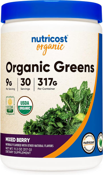 Nutricost Organic Greens Powder (Mixed Berry) 30 Servings - Superfood Powder, Certified Usda Organic