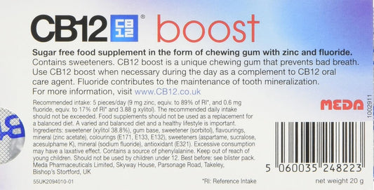 Cb12 Boost Chewing Gum – Instant Freshness On The Go, Prevents Bad Breath, Sugar-Free, Cool Mint Flavour – 10 Pcs (Pack Of 2)