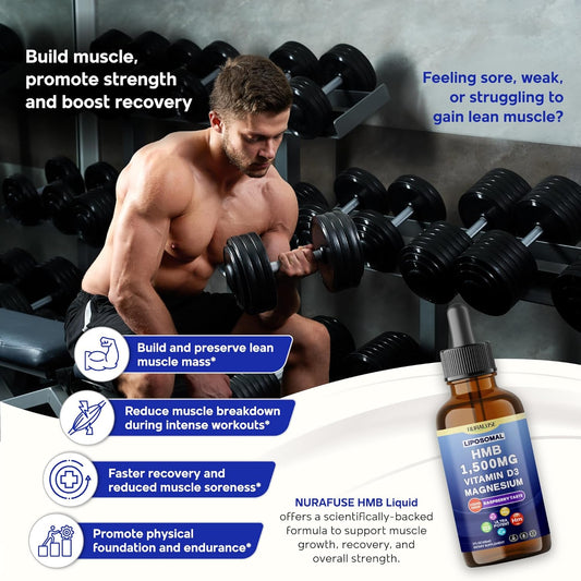Liposomal Hmb 1500Mg, Vitamin D3, Magnesium Liquid Drops – Ultra Potent, Raspberry Taste, Usa Made & Lab Tested – 2 Fl Oz (60Ml)