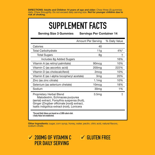 Airborne 200mg Vitamin C with Zinc Gummies For Adults, Immune Support Supplement with Powerful Antioxidants Vitamins A C & E - 42 Gummies, Honey Lemon Flavor : Health & Household